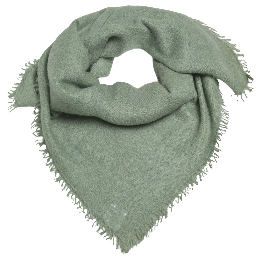 Edles Kaschmirtuch für Damen mit dezenten Fransen, 65 x 65 cm, vielseitig tragbares Bandana aus 100% reinem Kaschmir, Farbe: Thyme, Produktbild