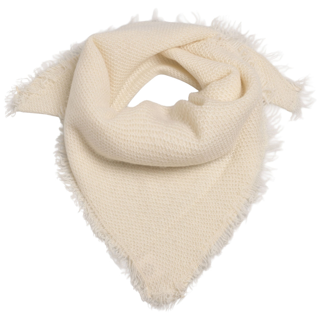 Weiches und hautfreundliches Halstuch aus 100% reinem Kaschmir mit Wabenstrickmuster in der Farbe Ivory, Wollweiß