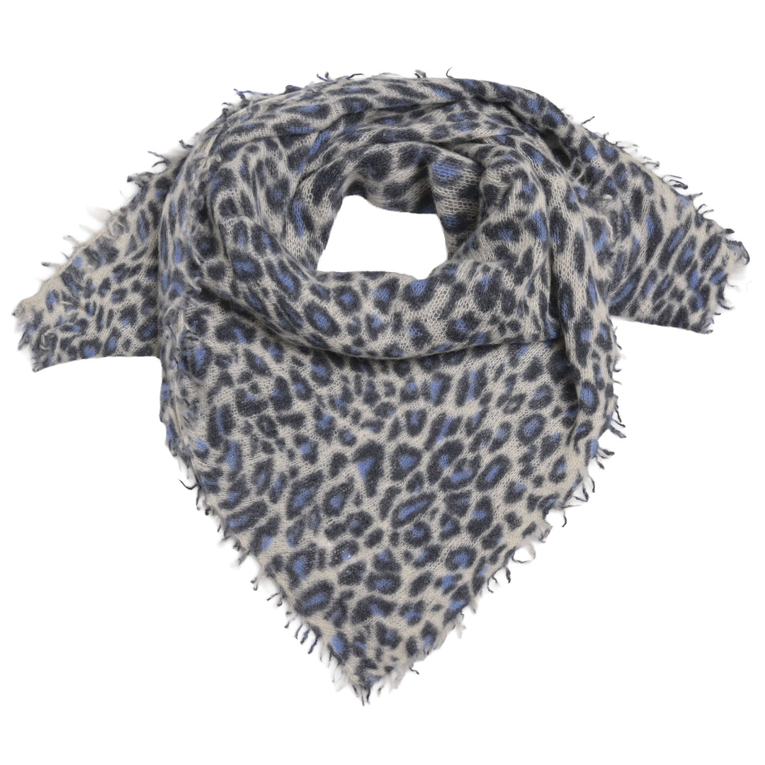 Edles und weiches Light Cashmere Tuch mit Leoprint in Blau