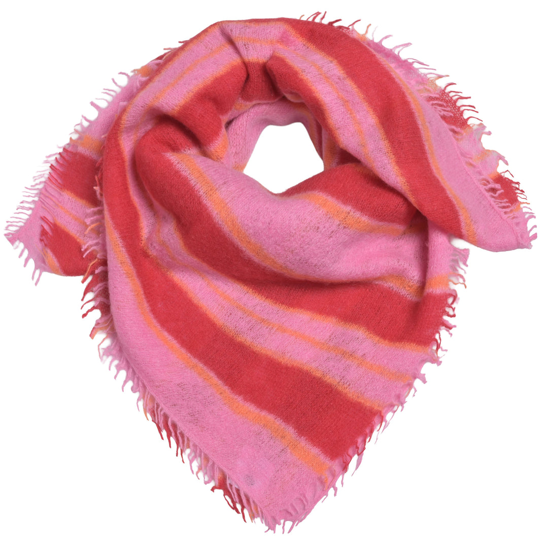 Edles Halstuch für Damen aus 100 Prozent reinem Kaschmir mit Streifen-Design in Pink, 65 x 65 cm groß
