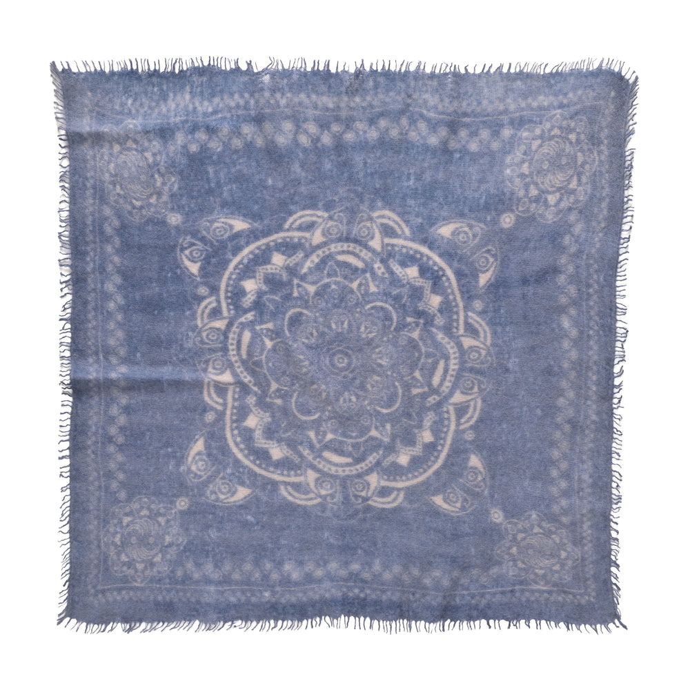 Leichtes Kaschmir Halstuch in Blue Jeans mit Muster