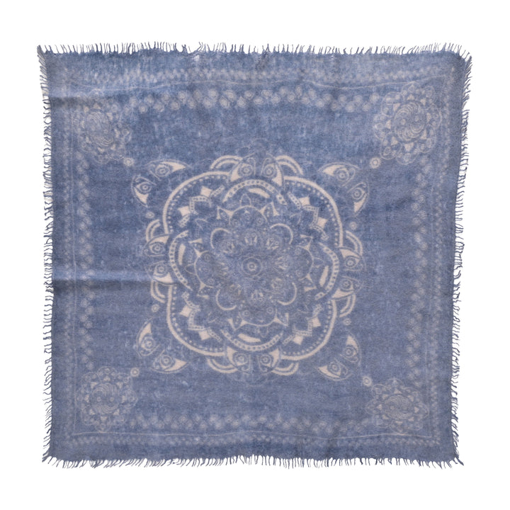 Leichtes Kaschmir Halstuch in Blue Jeans mit Muster