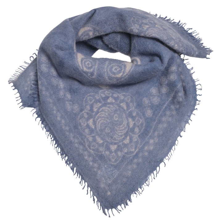 100 Prozent Cashmere Tuch quadratisch 70x70 cm mit Muster in Blau