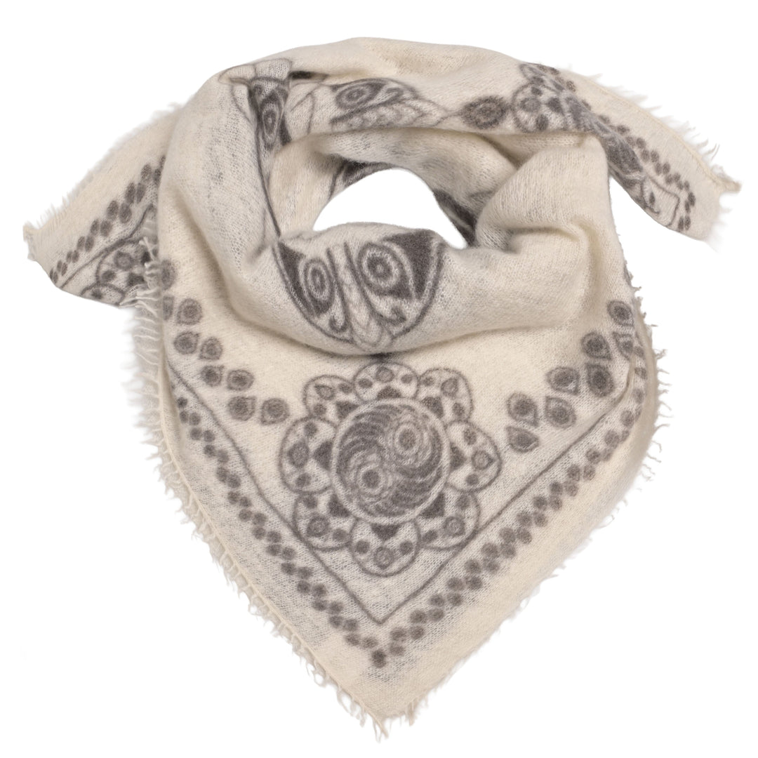 Kaschmir Bandana mit Ornament Muster in Wollweiß