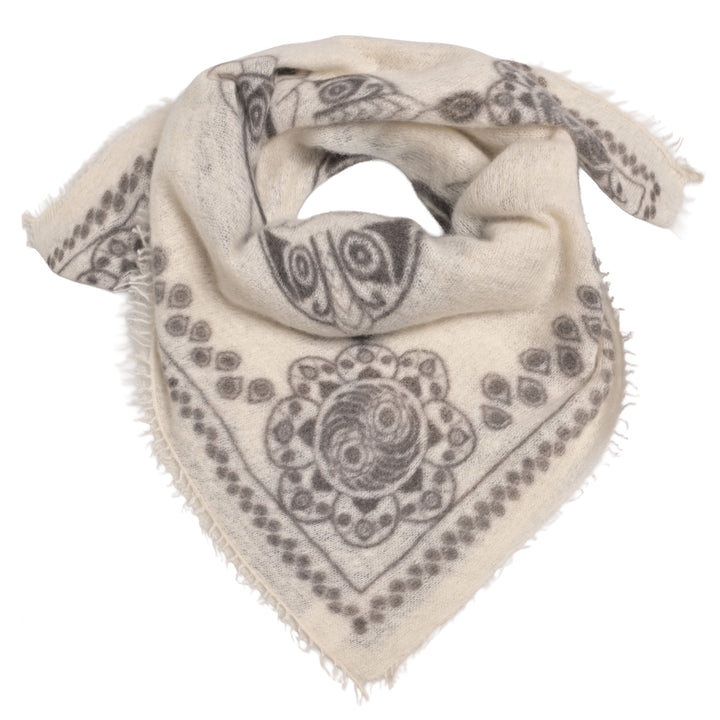 Kaschmir Bandana mit Ornament Muster in Wollweiß