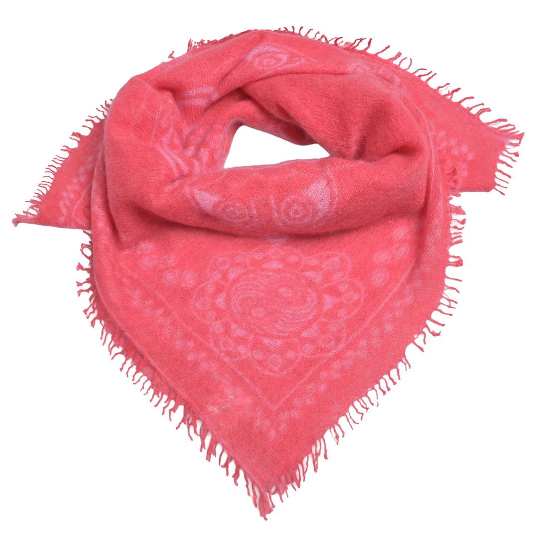 100 Prozent Cashmere Tuch quadratisch 70x70 cm mit Ornament-Design in Koralle
