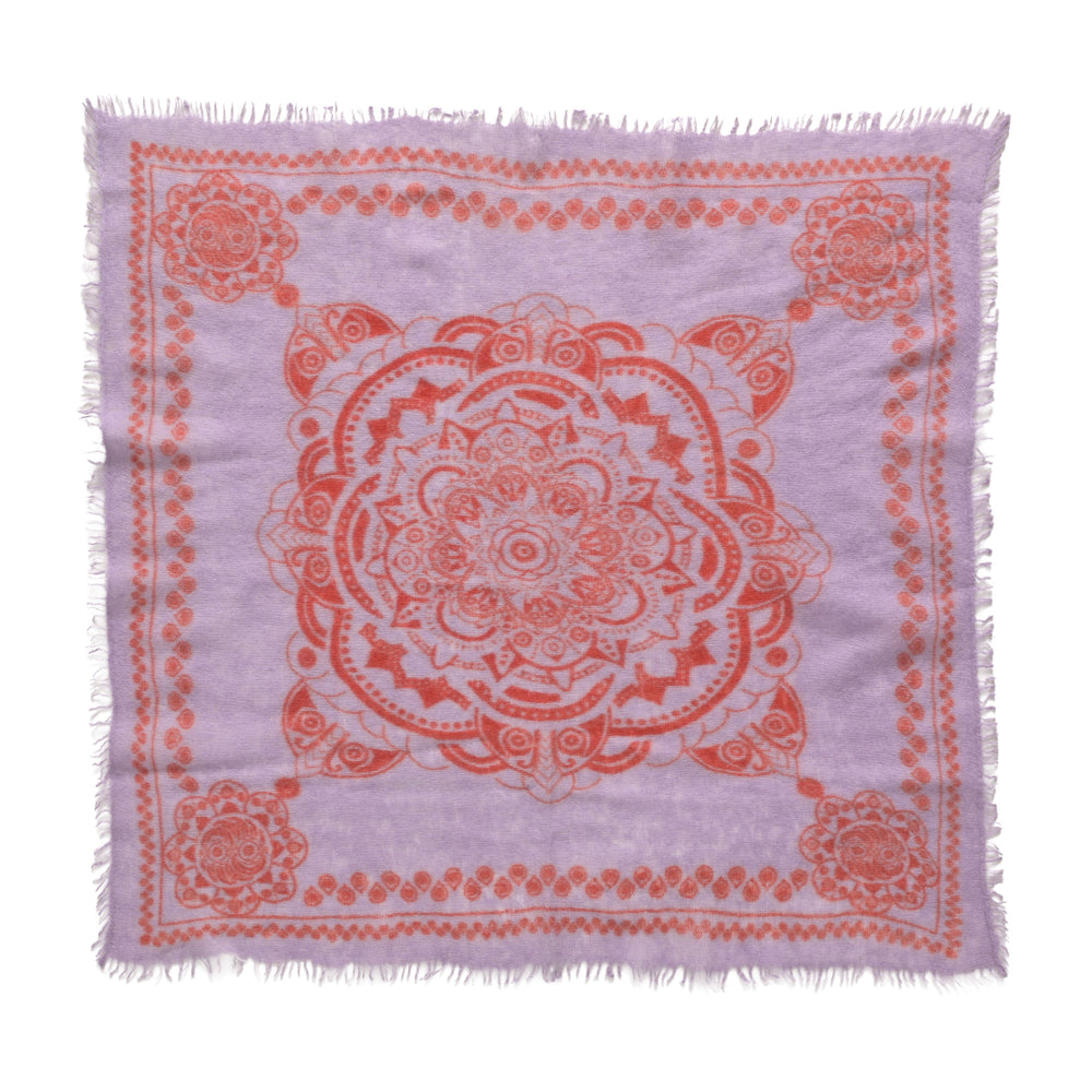 Edles 100 Prozent Kaschmir Bandana quadratisch 70x70 cm mit dezenten Fransen und Boho-Muster