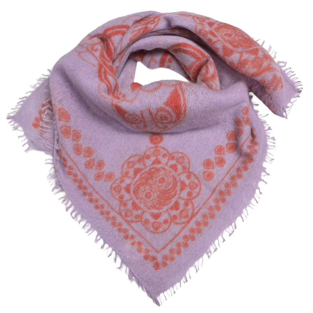 100 Prozent Cashmere Tuch quadratisch 70x70 cm bedruckt mit Ornamenten in Lavender