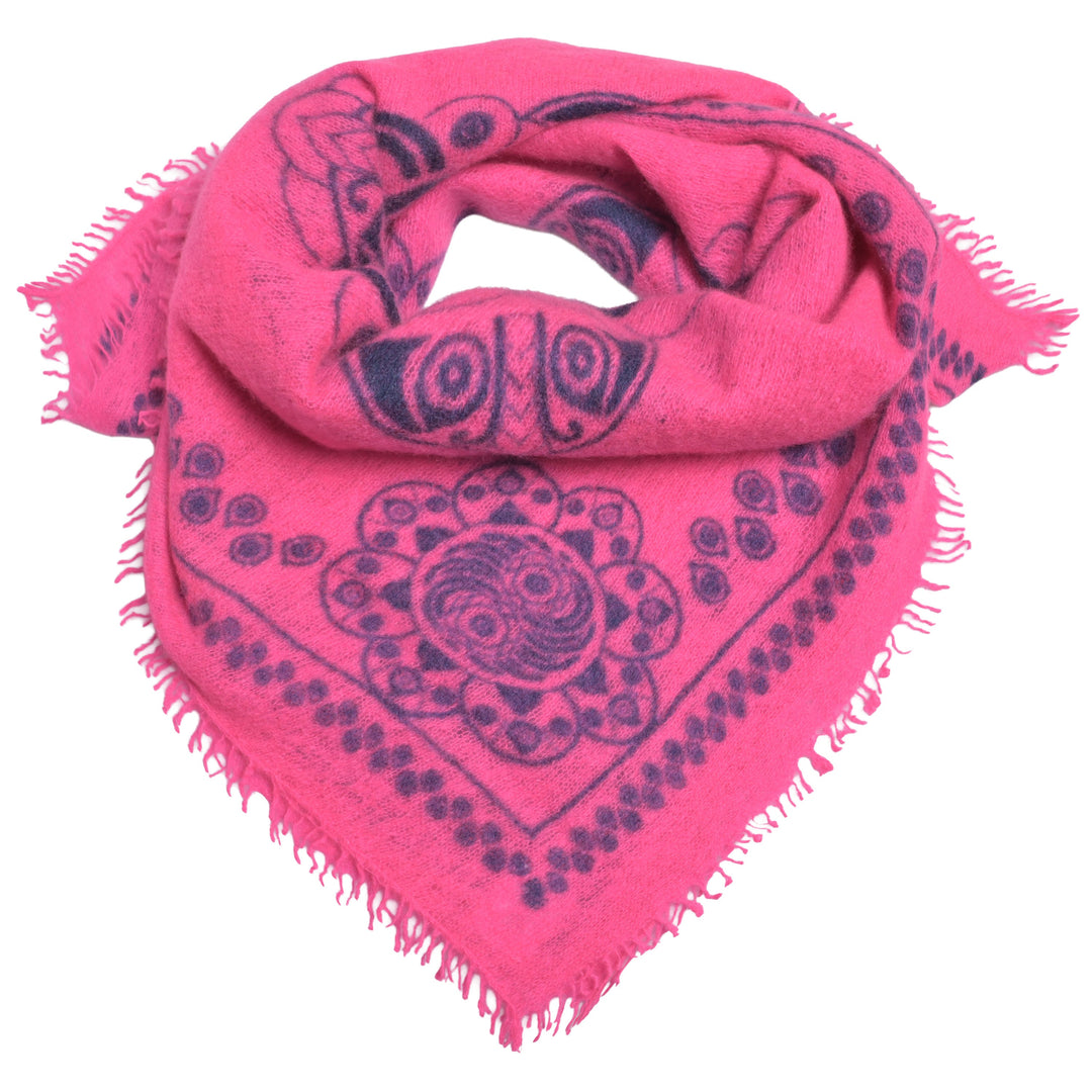 Leichtes Kaschmir Halstuch in Neonpink mit Ornament-Muster