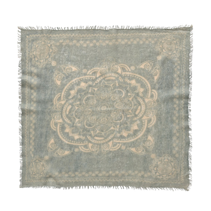 Quadtratisches Kaschmir Halstuch 70 x 70 cm mit Boho-Muster in Oliv