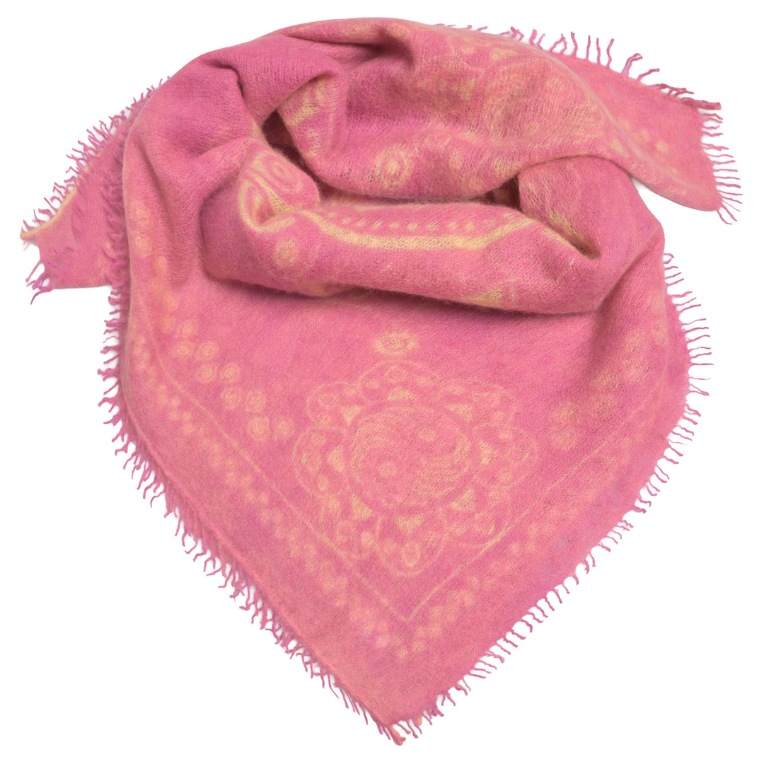 Edles Kaschmir Bandana mit Ornament Muster in Pfingstrose 70 x 70 cm