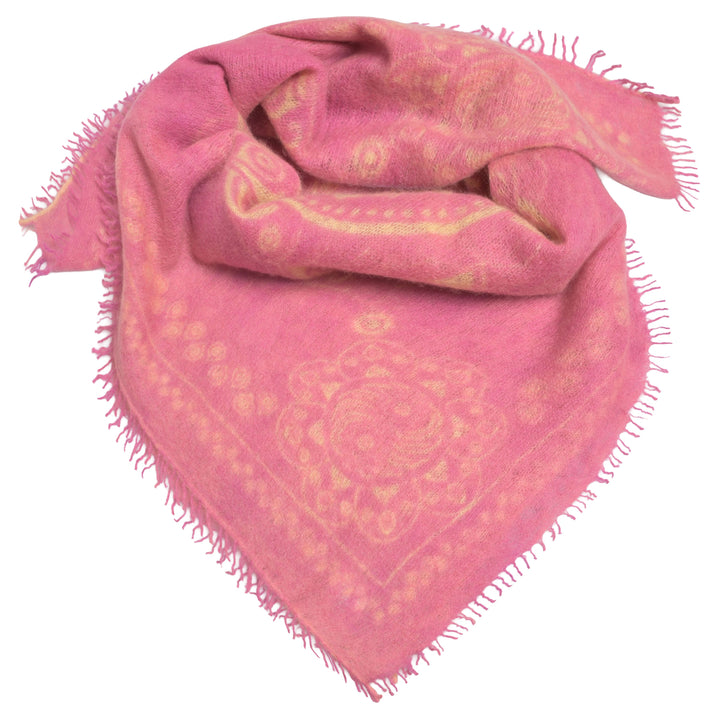 Edles Kaschmir Bandana mit Ornament Muster in Pfingstrose 70 x 70 cm