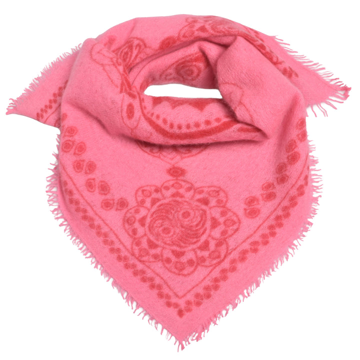 100 Prozent Cashmere Tuch quadratisch 70x70 cm mit Boho-Design in Pink