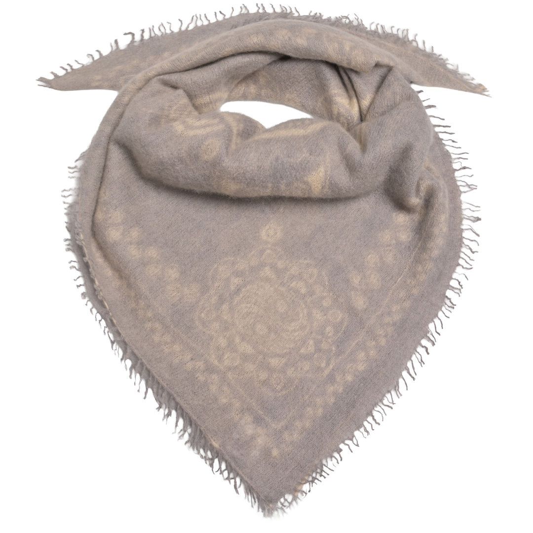 Leichtes Kaschmir Halstuch in Taupe mit Ornament Muster