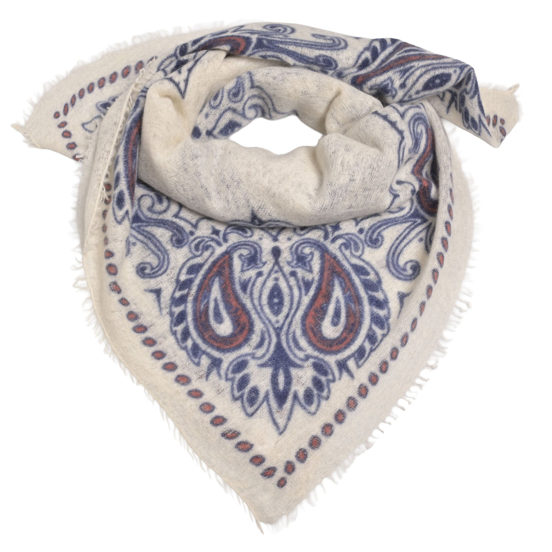 Quadratisches Bandana aus feinem Kaschmir mit Paisleydruck, handmade in Nepal.