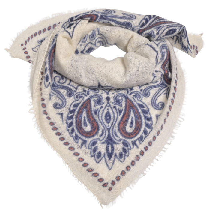 Quadratisches Bandana aus feinem Kaschmir mit Paisleydruck, handmade in Nepal.