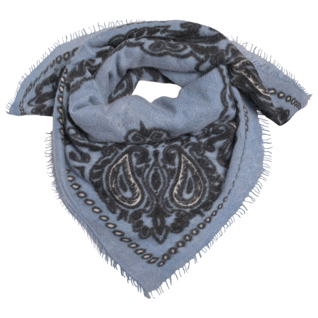 Großes Kaschmir-Tuch 100 x 100 cm mit klassischem Paisley-Print in Denim Blau