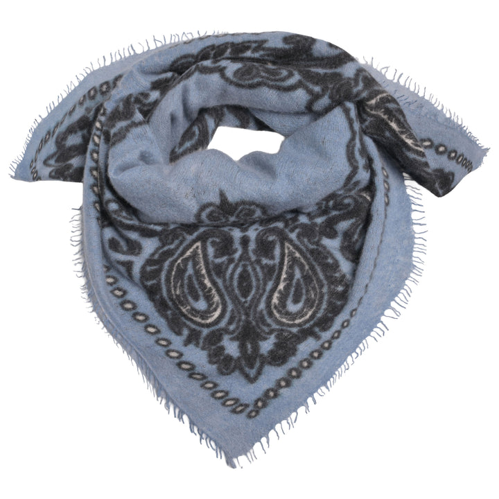 Großes Kaschmir-Tuch 100 x 100 cm mit klassischem Paisley-Print in Denim Blau