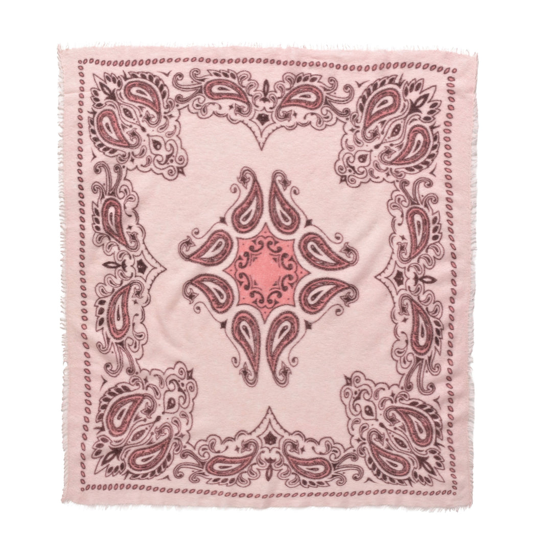 Vielseitig tragbares Kaschmirtuch mit Paisley-Muster in Hellrosa für Schal, Halstuch oder Stola.