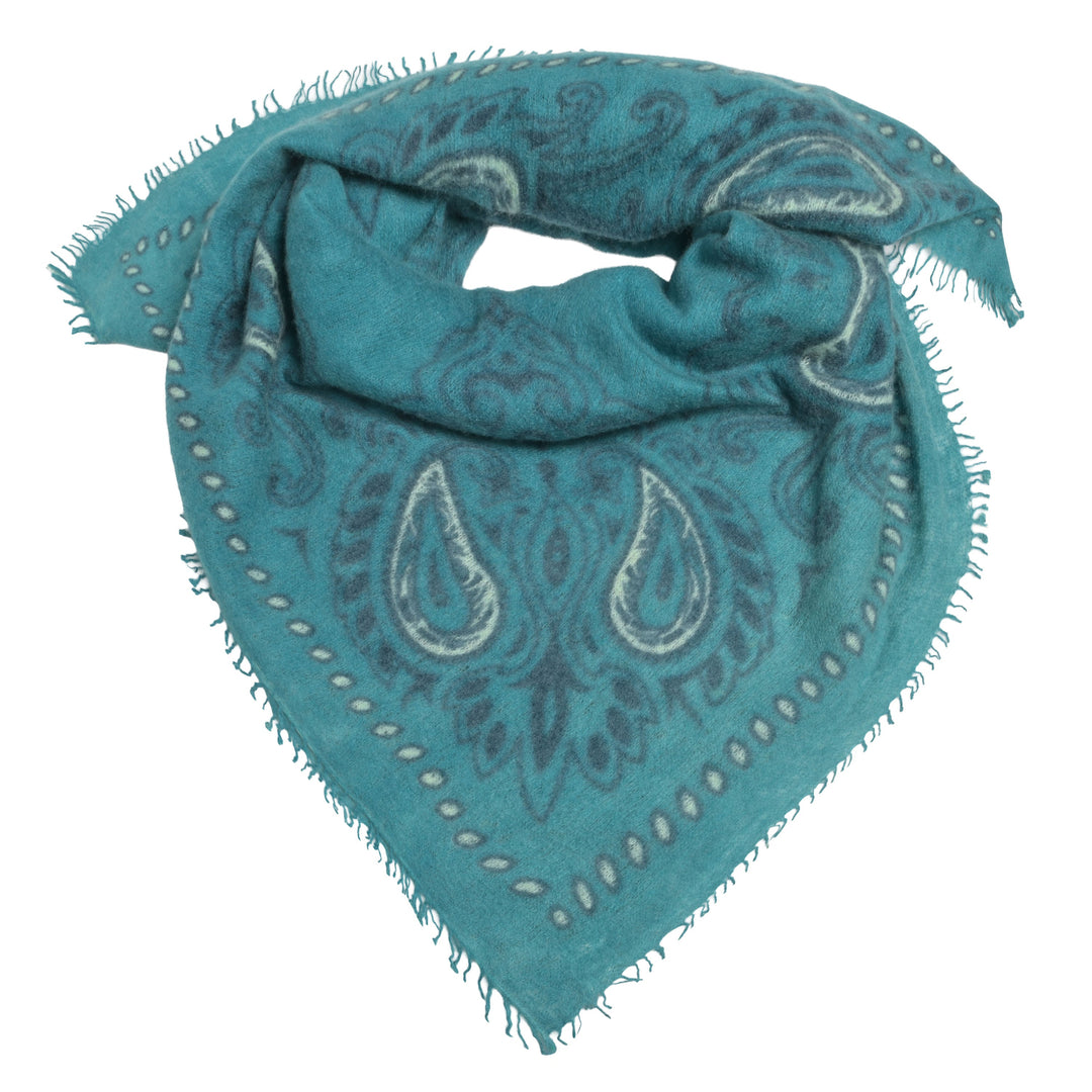 Quadratisches Bandana aus feinem Kaschmir mit Paisleydruck, handmade in Nepal.
