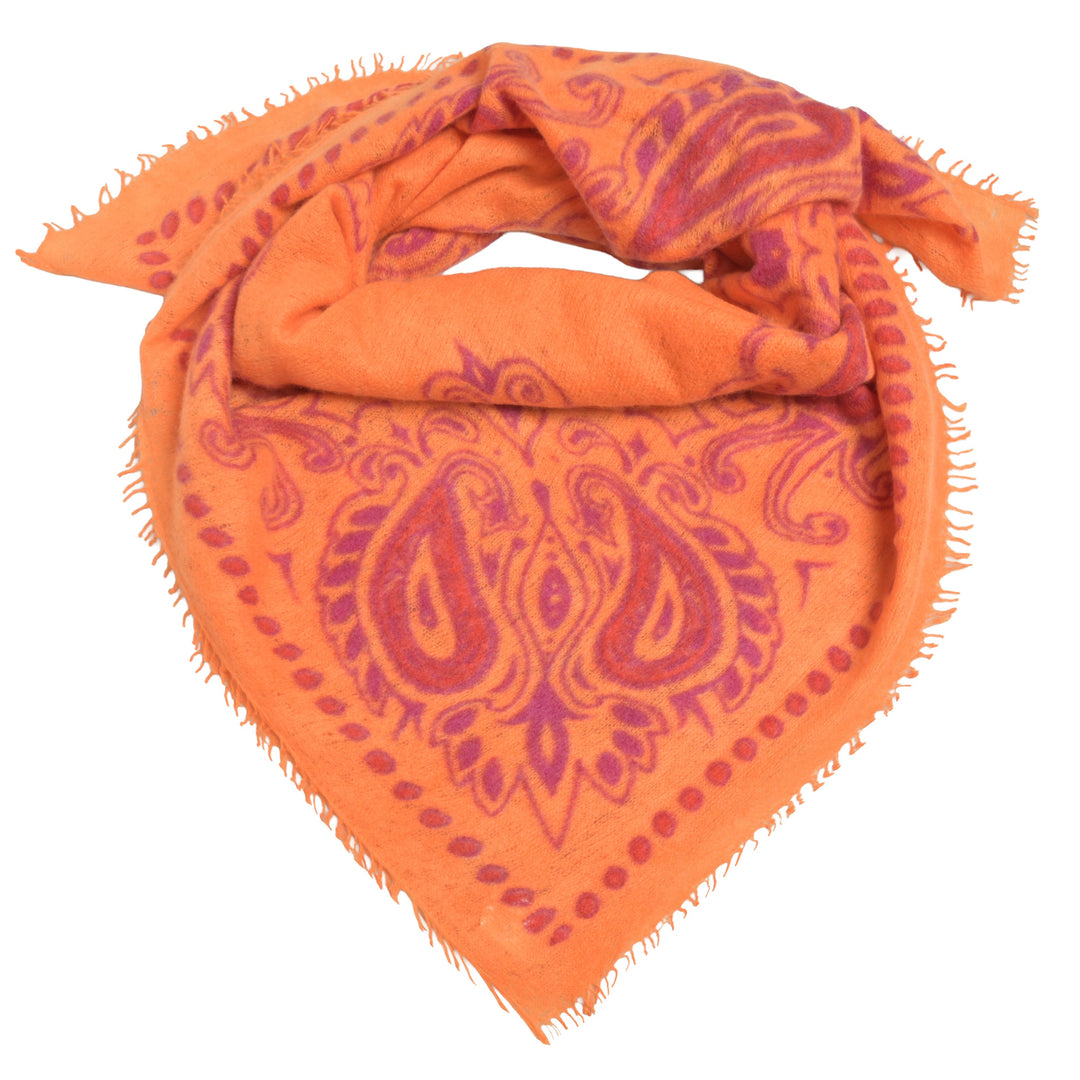 Großes Kaschmir-Tuch 100 x 100 cm mit klassischem Paisley-Print in Orange