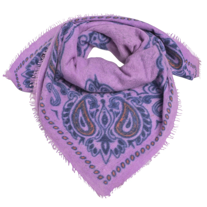 Elegantes Kaschmir-Bandana mit Paisley-Druck mit flauschiger Light-Cashmere-Struktur.