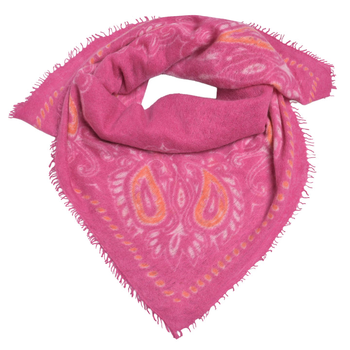 Großes Kaschmir-Tuch 100 x 100 cm mit klassischem Paisley-Print in Pink