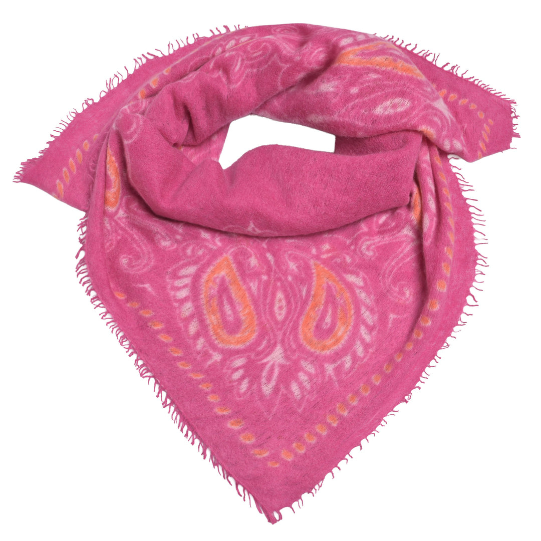Großes Kaschmir-Tuch 100 x 100 cm mit klassischem Paisley-Print in Pink