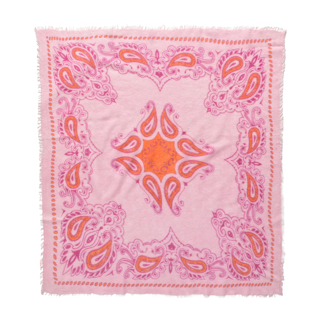 Großes Kaschmir-Tuch 100 x 100 cm mit klassischem Paisley-Print in Rosa