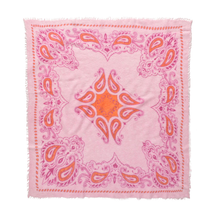 Großes Kaschmir-Tuch 100 x 100 cm mit klassischem Paisley-Print in Rosa