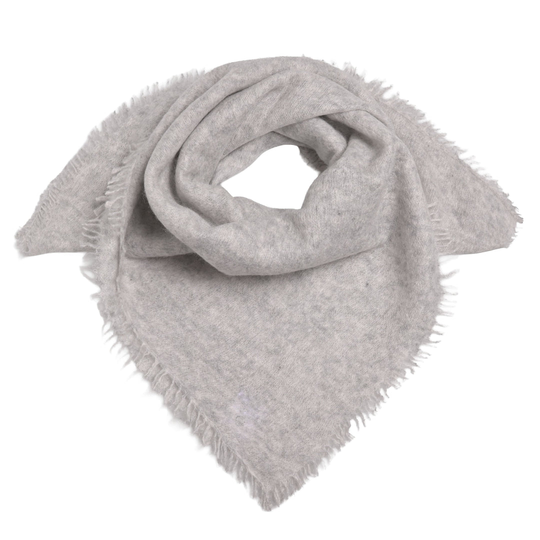 Edles Kaschmir-Bandana aus 100 % Kaschmir in Helllgrau Meliert, quadratisches Tuch 65 x 65 cm, handgefertigt in Nepal