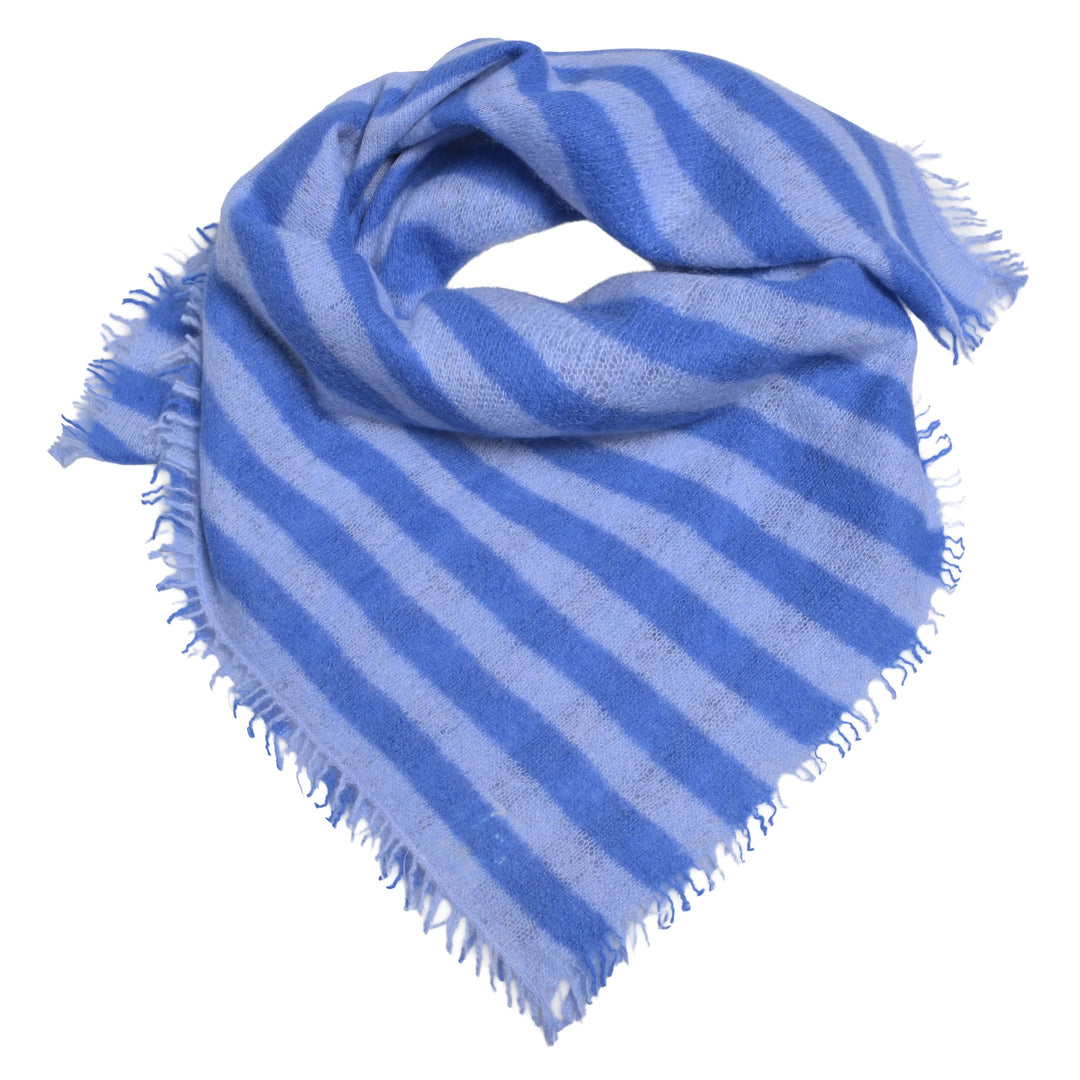 Quadratisches Kaschmirtuch  65 x 65 cm mit Streifen aus 100% Kaschmir in frischen Farben, Hellblau und Blau
