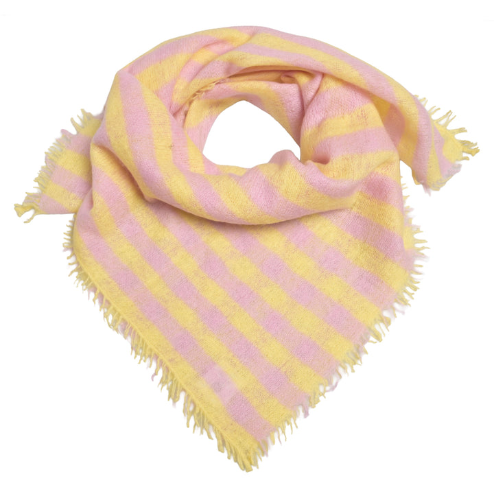 Stilvolles Bandana aus reinem Kaschmir mit zeitlosem Streifendesign in STrwaberry Shake und Sorbet Yellow