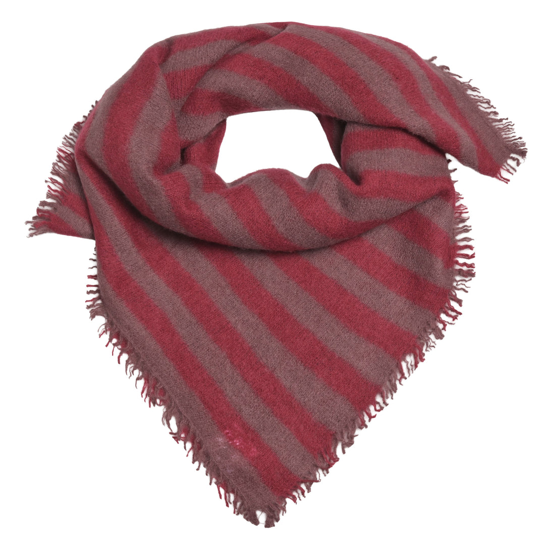 Quaratisches Kaschmir-Bandana mit Streifen und kleinen Fransen aus 100% Light Cashmere in Pomegrenate