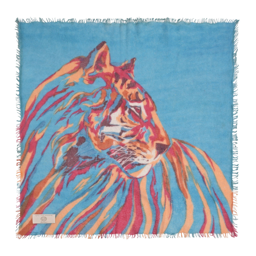 Kaschmir Tuch mit Tiger-Motiv aus 100 Prozent reinem Kaschmir 