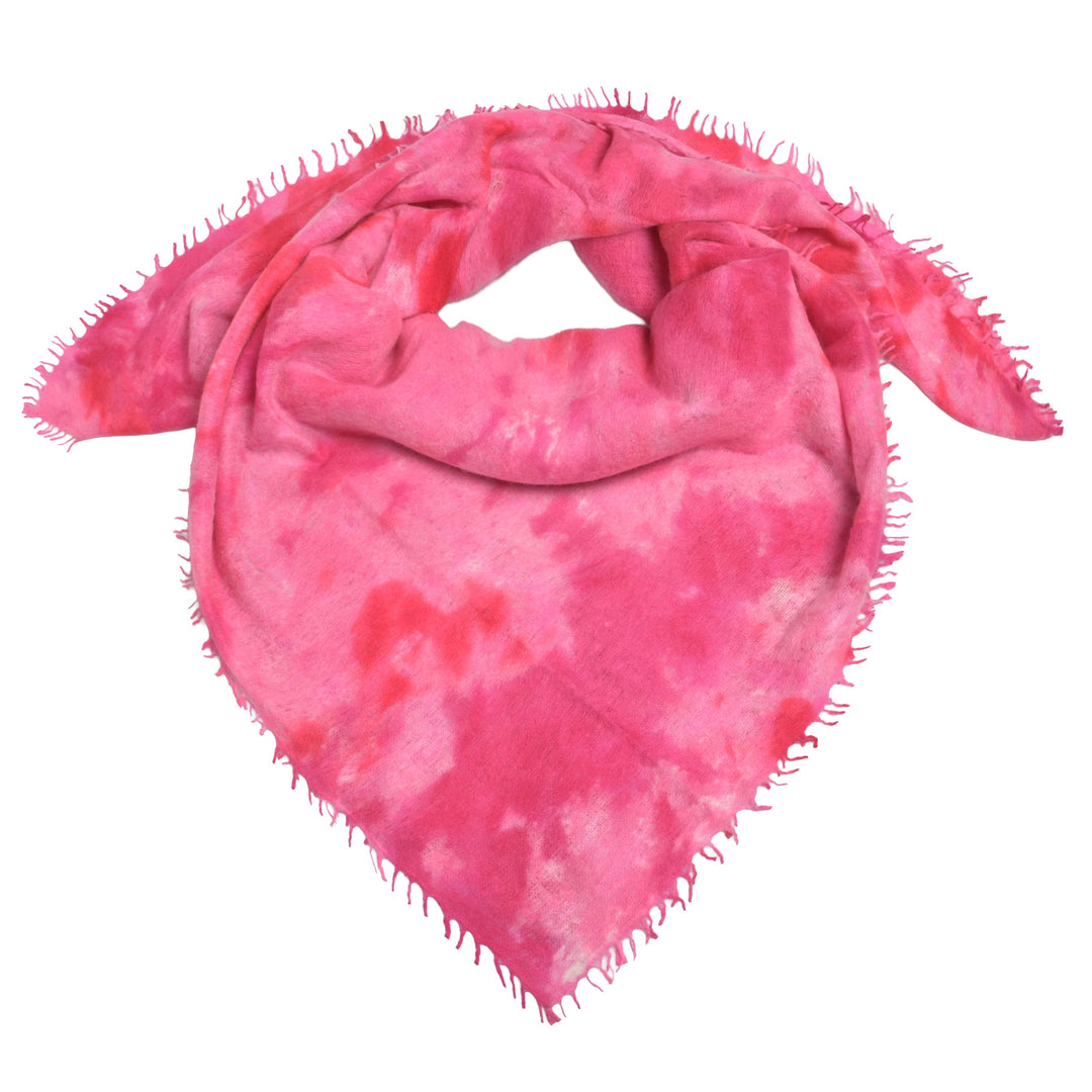 Quadratisches Kaschmirtuch aus reinem Cashmere mit Batik-Muster Tie Dye in Pink