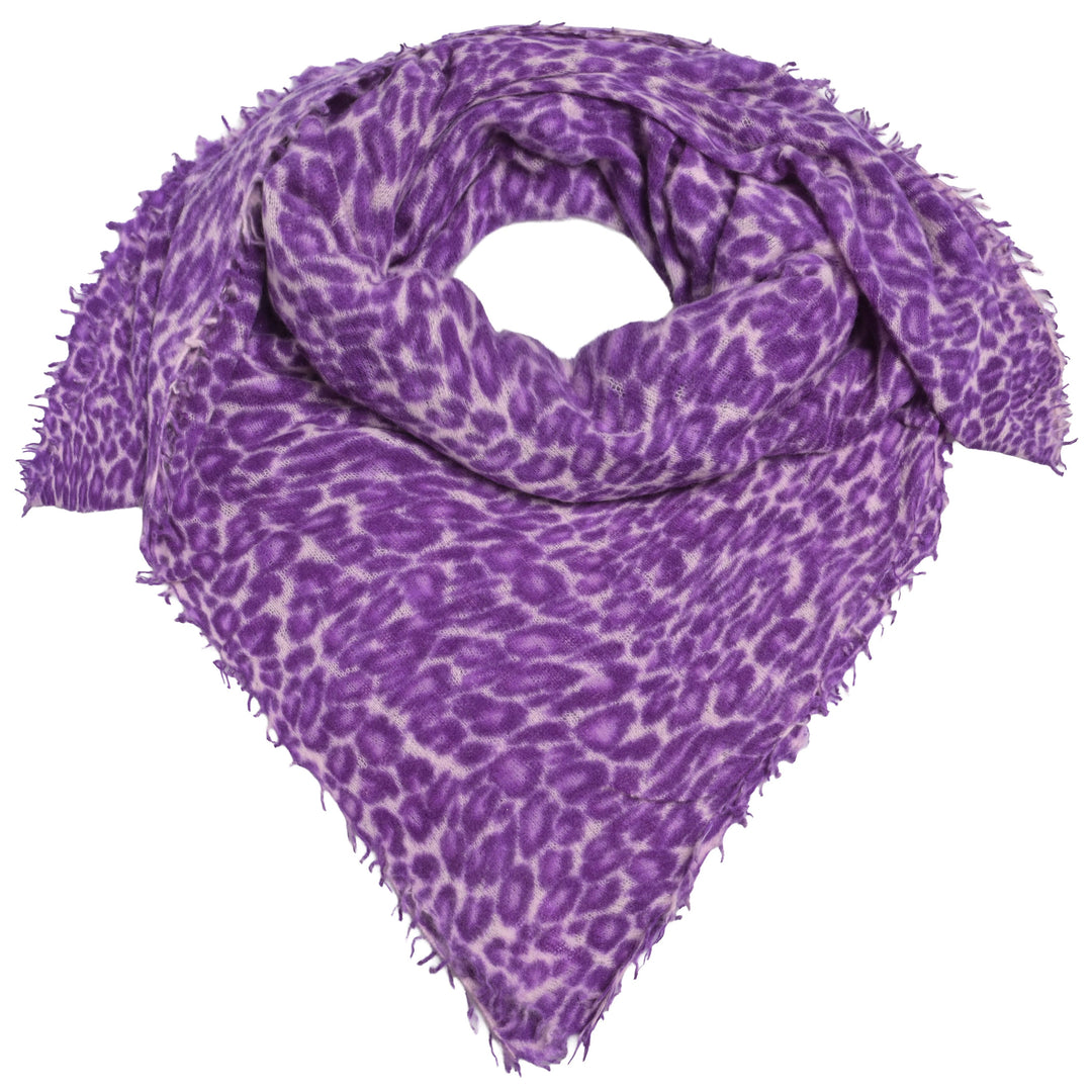 Quadratisches Cashmere Tuch 120 x 120 cm für Damen aus 100 % reinem Kaschmir mit Leopraden-Muster in der Farbe Deep Lavender (Lila), Produktfoto