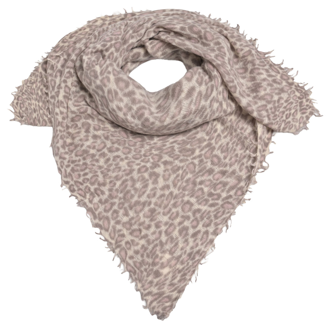 Quadratisches Cashmere Tuch 120 x 120 cm für Damen aus 100 % reinem Kaschmir mit Leopraden-Muster in der Farbe Taupe (Beige), Produktfoto