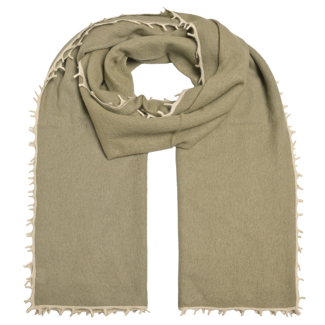 Doppelt gefilzter Light Kaschmirschal von cute stuff für Damen in Sage Tea  mit Kontrastfransen und Kante, weich und edel, 205 cm x 80 cm