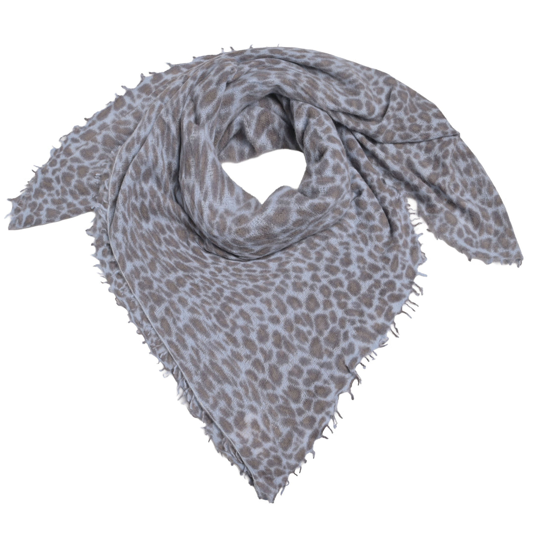 Quadratisches Cashmere Tuch 120 x 120 cm für Damen aus 100 % reinem Kaschmir mit Leopraden-Muster in der Farbe Hellblau, Produktfoto