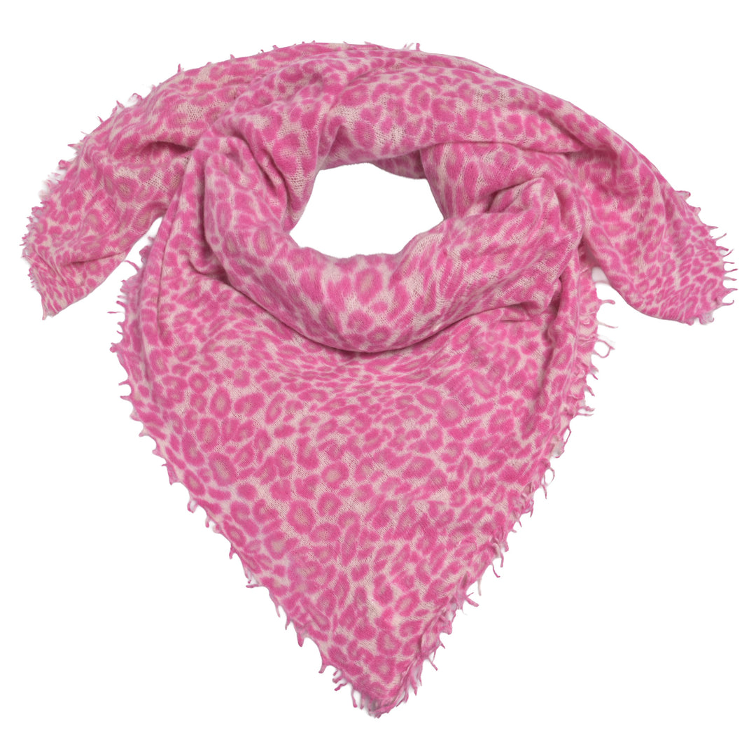 Quadratisches Cashmere Tuch 120 x 120 cm für Damen aus 100 % reinem Kaschmir mit Leopraden-Muster in der Farbe Pink, Produktfoto