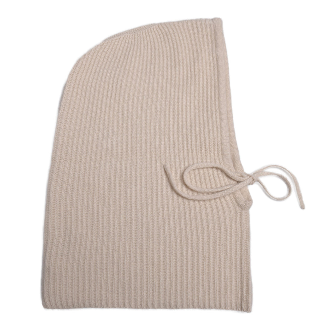 Kaschmir-Kapuze im Rippenmuster Balaklava in Creme aus 100% reinem Kaschmir