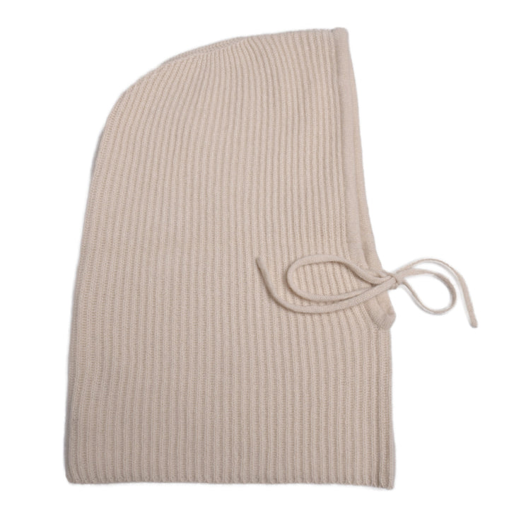 Kaschmir-Kapuze im Rippenmuster Balaklava in Creme aus 100% reinem Kaschmir