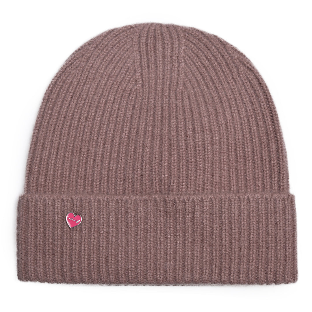 Damen Kaschmirmütze in Earth aus 100 % Cashmere mit Aufschlag und kleinem Herz-Detail von cute stuff – fair produziert in Nepal.