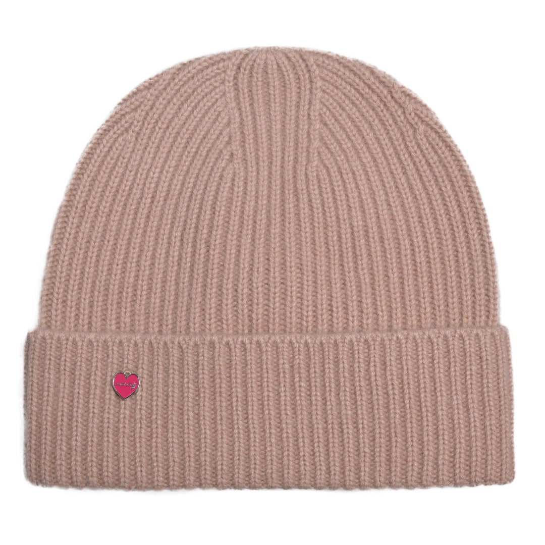 Damen Kaschmirmütze in Shades of Roses aus 100 % Cashmere mit Aufschlag und kleinem Herz-Detail von cute stuff – fair produziert in Nepal.