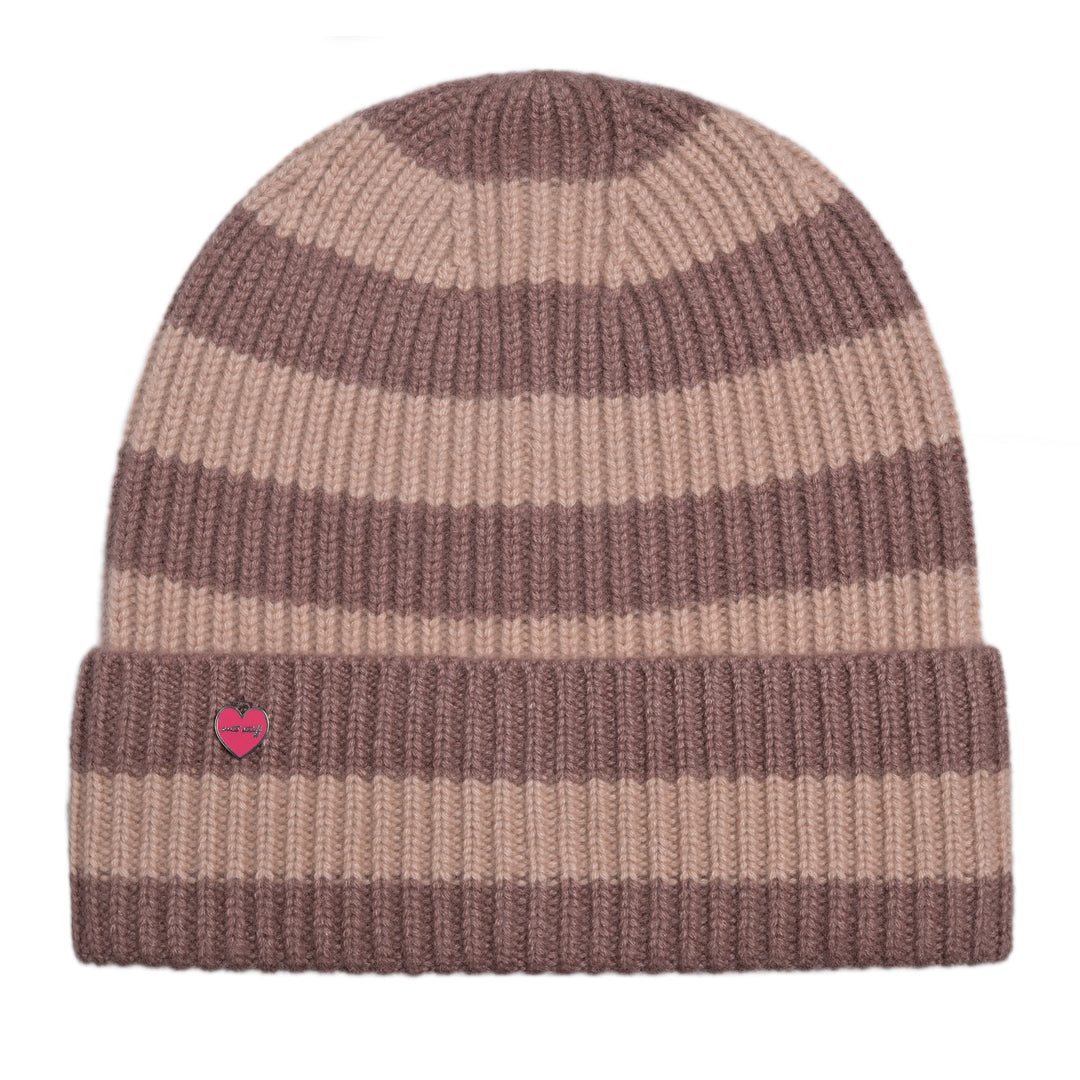 Kaschmirmütze mit Streifen in Braun Wintermütze für Damen