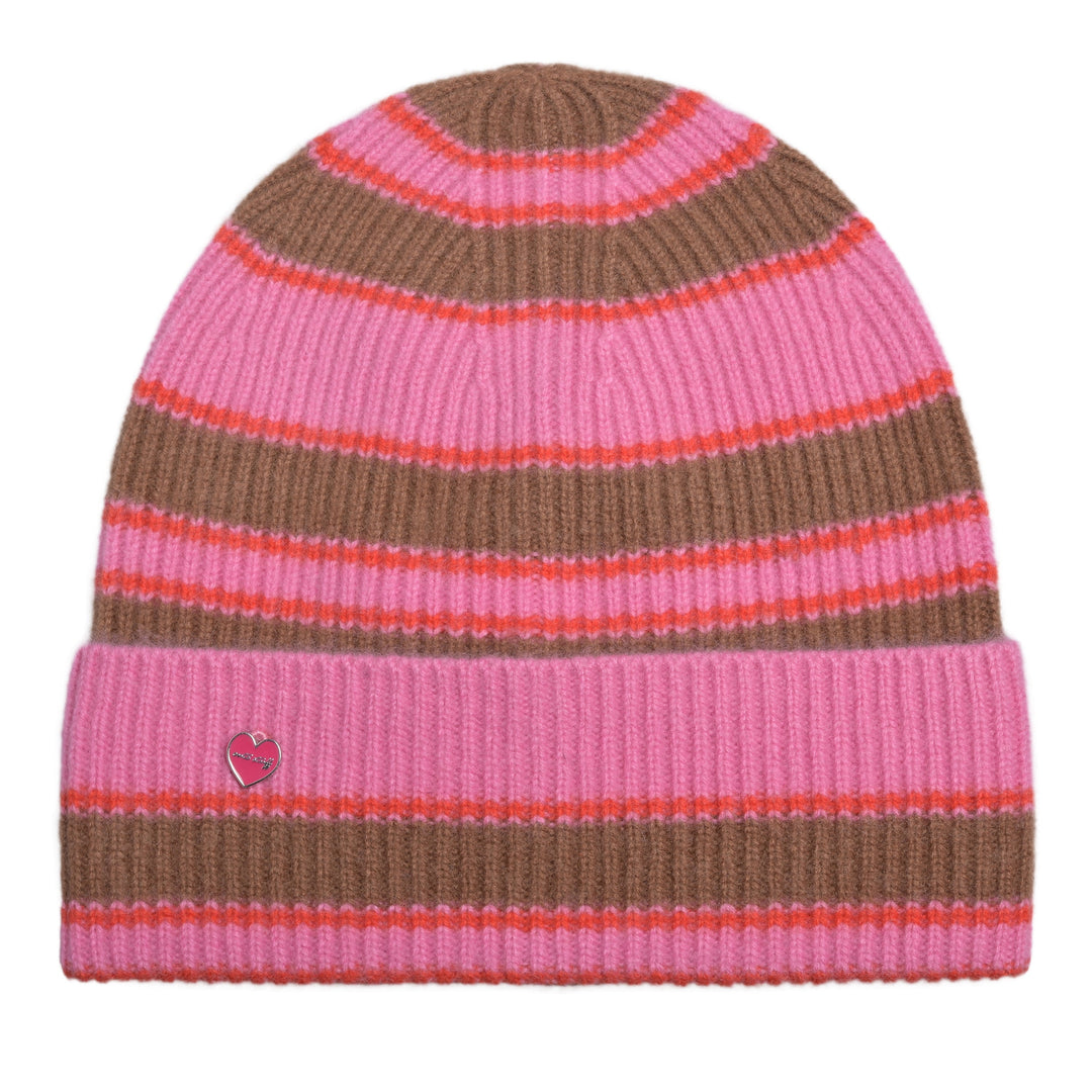 Kaschmirmütze für Damen mit Streifen-Muster in Pink