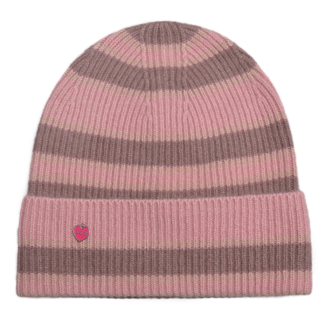 Strickmütze für Damen aus reinem Kaschmir mit Streifen-Muster