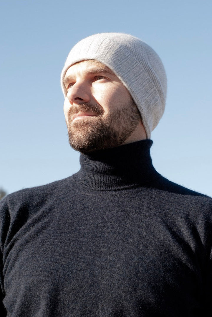 Cashmere Mütze für Herren in Light Grey Melange