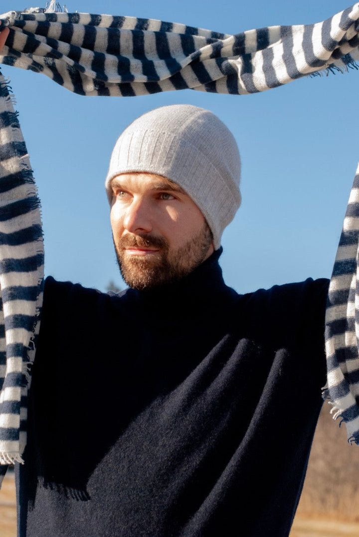 Cashmere Mütze für Herren in Light Grey Melange